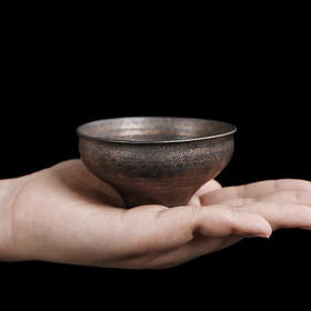 粗陶古铜鎏金斗笠盏杯功夫小茶杯陶瓷单只主人杯单杯个性