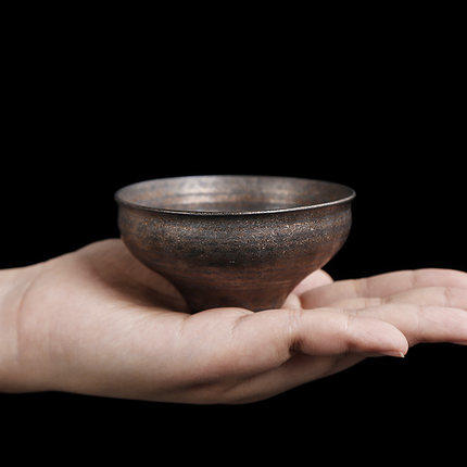 粗陶古铜鎏金斗笠盏杯功夫小茶杯陶瓷单只主人杯单杯个性 商品图0