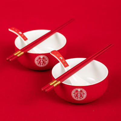 红色结婚碗筷套装陪嫁婚礼高档一对礼盒装婚庆新婚陶瓷家用送礼品 商品图1