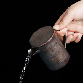 粗陶古铜鎏金半嘴仿古茶壶小容量陶瓷单壶家用复古泡茶壶