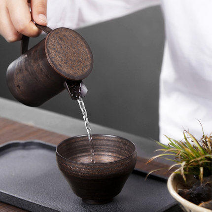 粗陶古铜鎏金斗笠盏杯功夫小茶杯陶瓷单只主人杯单杯个性 商品图3