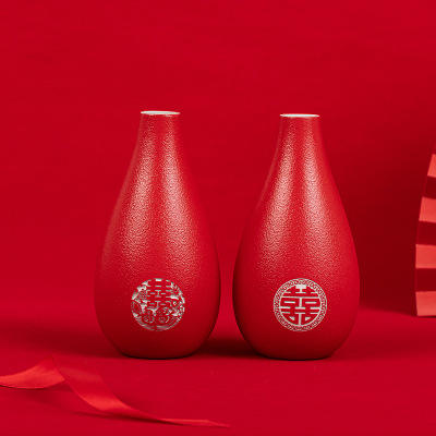 红色结婚花瓶摆件陶瓷婚房装饰婚礼喜庆插花假花女方陪嫁新婚 商品图2