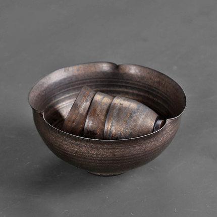 粗陶古铜鎏金菱角茶洗家用仿古水盂手工水洗小号建水笔洗 商品图0