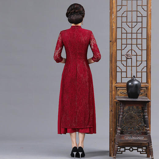 RYTS-B-18新款优雅气质改良立领中袖蕾丝奥黛旗袍 商品图2