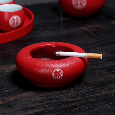 喜庆用品结婚红色陶瓷烟灰缸双喜中式复古潮流客厅时尚 商品图3