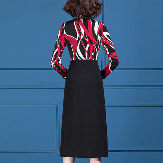 OLN-9782新款气质女神范OL收腰显瘦蝴蝶结领拼接包臀连衣裙 商品图4