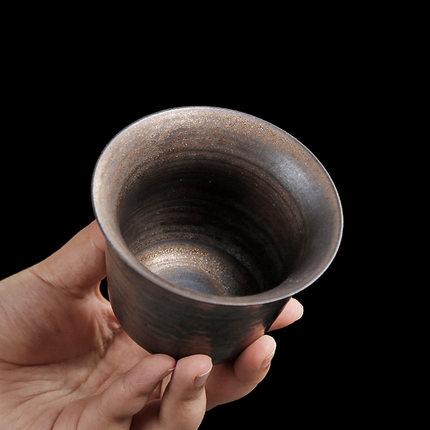 粗陶古铜鎏金高腹手抓冲茶盖碗茶杯复古大号陶瓷三才杯 商品图3