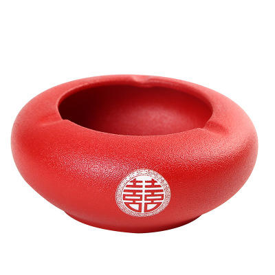 喜庆用品结婚红色陶瓷烟灰缸双喜中式复古潮流客厅时尚 商品图0
