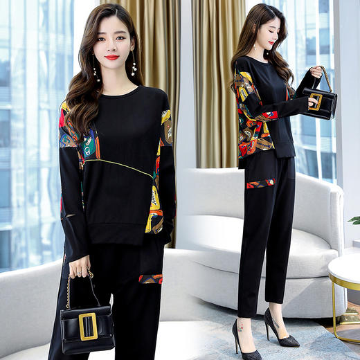 WZNH-XCMZ7386秋新款韩版简约个性拼接两件套 商品图2