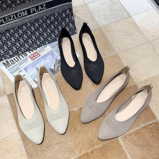 XS-C29新款纯色网布平底尖头飞织透气软底编织浅口鞋 商品图3