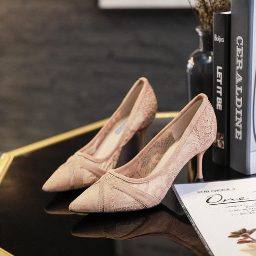 HDHX-6885-R17欧美时尚女鞋新款网纱女士尖头细跟高跟鞋 商品图1