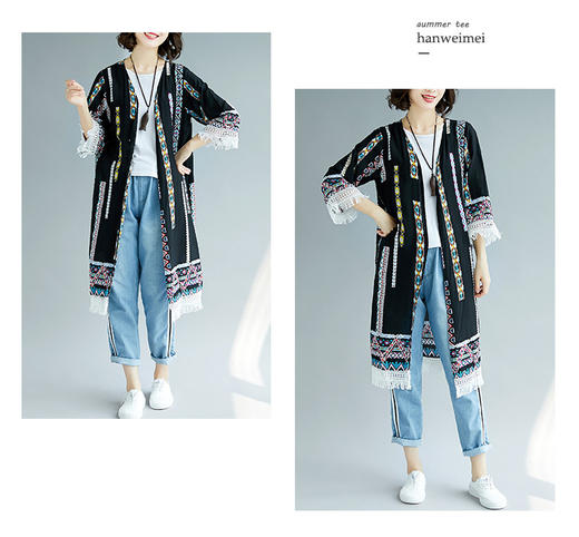 MLS-3273度假沙滩防晒衣印花披肩外套复古中长款流苏开衫 商品图2