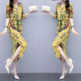 SWYC-新款印花时尚收腰显瘦气质女神范连衣裙