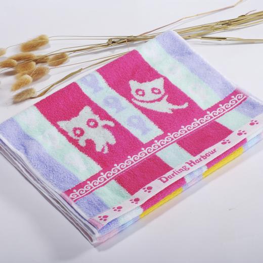 蜜儿港猫和小鱼缎档提花面巾/红AS257#33*72 商品图1