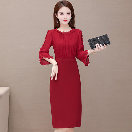 气质减龄，七分袖乔其纱连衣裙YW-KED932F03 商品图3