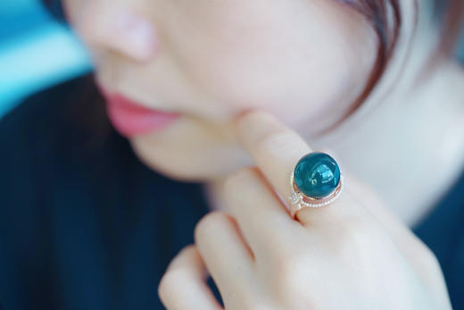 贵妃笑·墨西哥蓝珀18K玫瑰金镶钻戒指   特价 商品图4