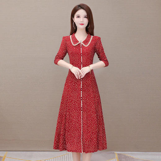 YW-JJ-JZ607时尚气质，娃娃领长袖中长款波点连衣裙 商品图0