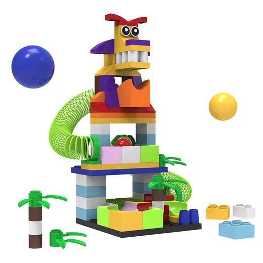 【来思考 来创造 可自由拼搭“翻滚”德式积木】德斯徕缤纷彩虹轨道乐园 炫彩滚珠积木 拼装百变小狗滑道/孔雀造型 激发更多创造力 商品图9