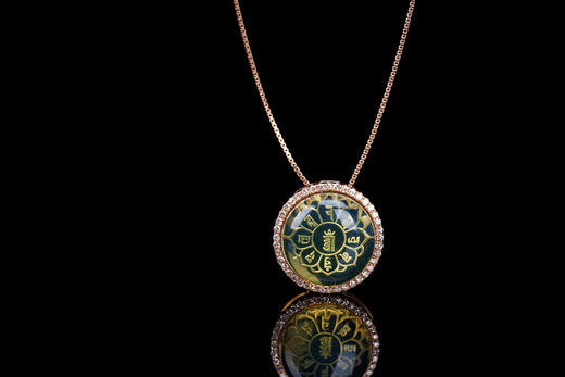 墨西哥蓝珀18K玫瑰金镶钻圆形 满镶吊坠  准提神咒 能量系列 商品图0