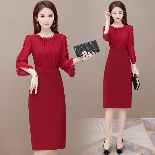 气质减龄，七分袖乔其纱连衣裙YW-KED932F03 商品图1