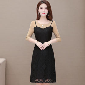 YW-KED91316修身显瘦，气质减龄长袖蕾丝连衣裙