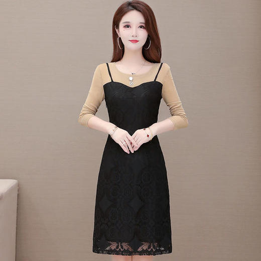 YW-KED91316修身显瘦，气质减龄长袖蕾丝连衣裙 商品图0