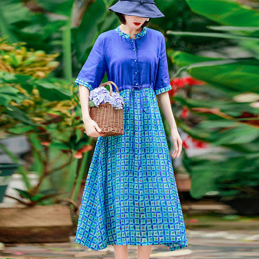 OG-36156新款可收腰显瘦假两件度假连衣裙 商品图0