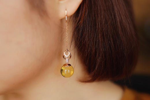 贵妃笑·墨西哥蓝珀18K玫瑰金镶钻耳饰 商品图4