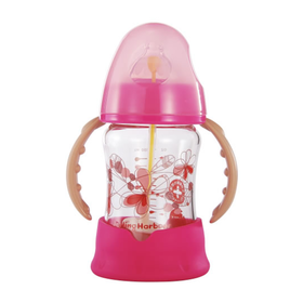 蜜儿港宽口径自动带柄防爆玻璃奶瓶150ML女孩版\MA063#（复古风）