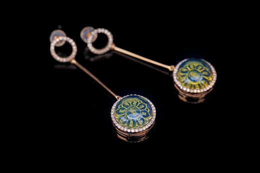 墨西哥蓝珀18K玫瑰金镶钻圆形 满镶耳饰  准提神咒 能量系列 商品图4