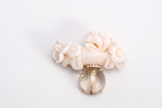 山房高定粉珊瑚发晶18k金胸针 商品图1