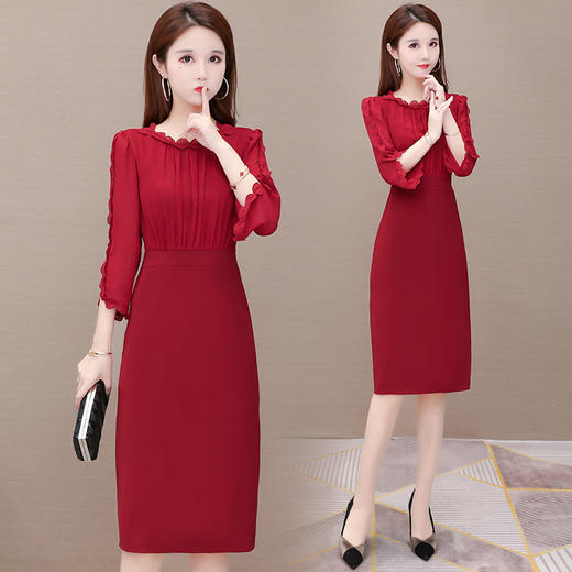 气质减龄，七分袖乔其纱连衣裙YW-KED932F03 商品图0