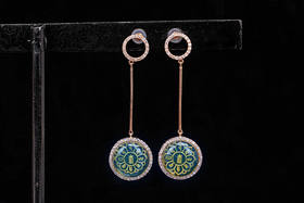 墨西哥蓝珀18K玫瑰金镶钻圆形 满镶耳饰  准提神咒 能量系列