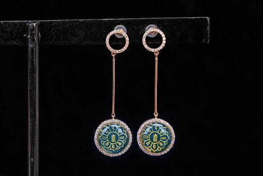 墨西哥蓝珀18K玫瑰金镶钻圆形 满镶耳饰  准提神咒 能量系列 商品图0