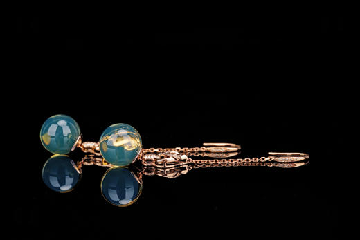 贵妃笑·墨西哥蓝珀18K玫瑰金镶钻耳饰 商品图2