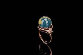 贵妃笑·墨西哥蓝珀18K玫瑰金镶钻戒指   特价