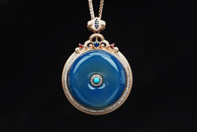 称心如意·多米尼加蓝珀18K喷砂玫瑰金平安扣吊坠