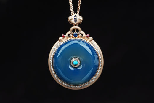 称心如意·多米尼加蓝珀18K喷砂玫瑰金平安扣吊坠 商品图0