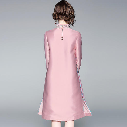 OYCP-80958简约旗袍秋装新款国风复古绣花前侧开口套头连衣裙 商品图1