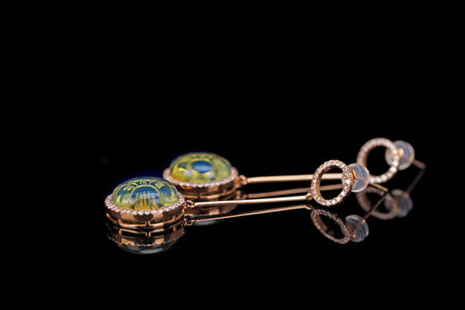 墨西哥蓝珀18K玫瑰金镶钻圆形 满镶耳饰  准提神咒 能量系列 商品图5