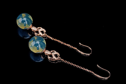 贵妃笑·墨西哥蓝珀18K玫瑰金镶钻耳饰 商品图1