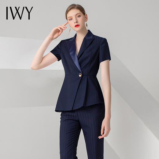 IWY/藏青色短袖西装长裤套装CP21 商品图1