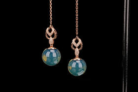 贵妃笑·墨西哥蓝珀18K玫瑰金镶钻耳饰