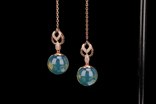 贵妃笑·墨西哥蓝珀18K玫瑰金镶钻耳饰 商品图0