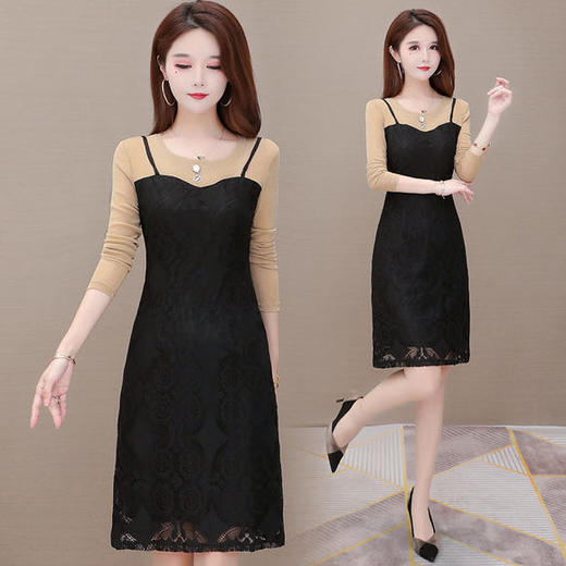 YW-KED91316修身显瘦，气质减龄长袖蕾丝连衣裙 商品图3