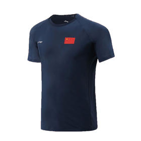 李宁Lining AHSQ887-1 运动T恤国旗版 圆领运动衫 墨水蓝 感受国手的力量！