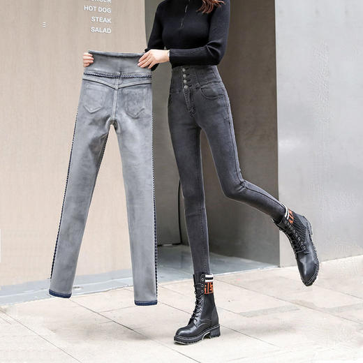 【单款/加绒】高腰牛仔裤女显瘦秋冬新款弹力紧身小脚铅笔裤加厚 商品图8