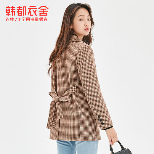 韩都衣舍2020冬装新款韩版女装通勤格纹大衣宽松毛呢外套PT9689禧 商品图2