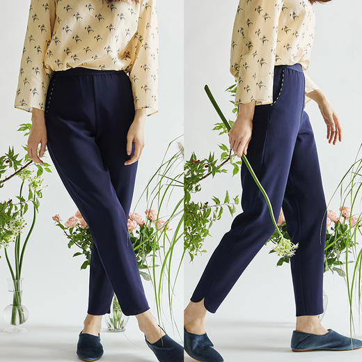 山林曦照 岳秋 弹力腰 好穿无束缚又显高的小圆摆开衩长裤 商品图2