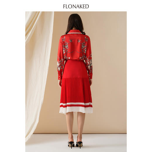 大红石榴真丝缎定位花衬衣 商品图3